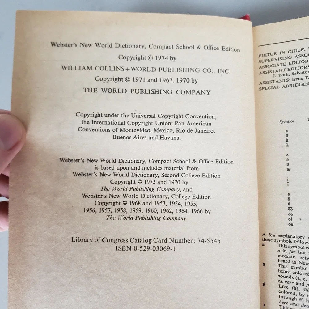 Webster's New World Dictionary 1974 Compact School and Office Edition Red HC